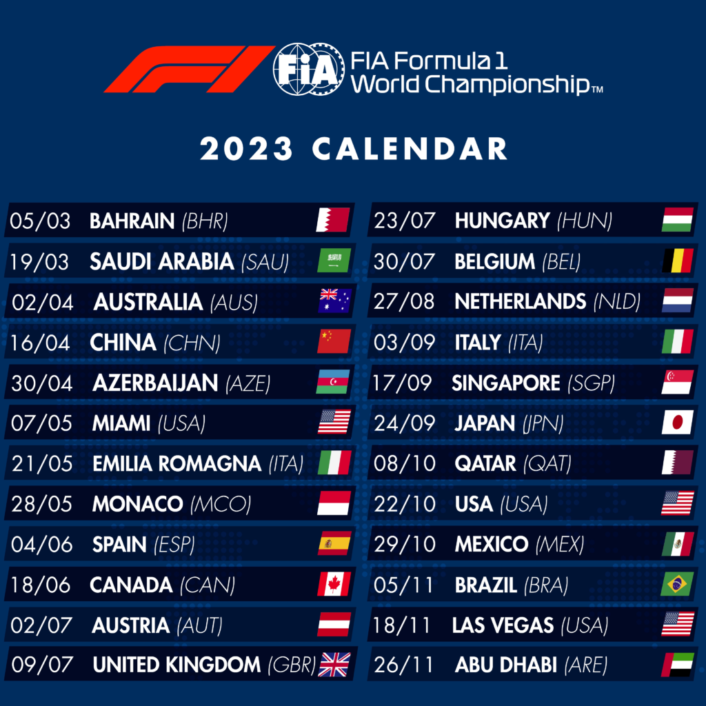 Calendrier de la saison F1 2023