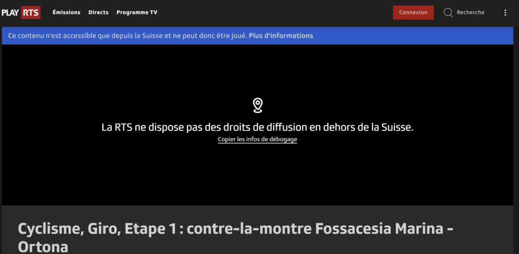 La RTS n'est pas accessible en France
