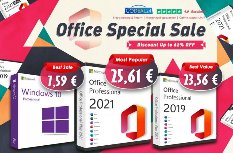 Office 2021 à vie pour 25,61€ et Windows 10 Pro pour 7,59€ en vente spéciale chez Godeal24