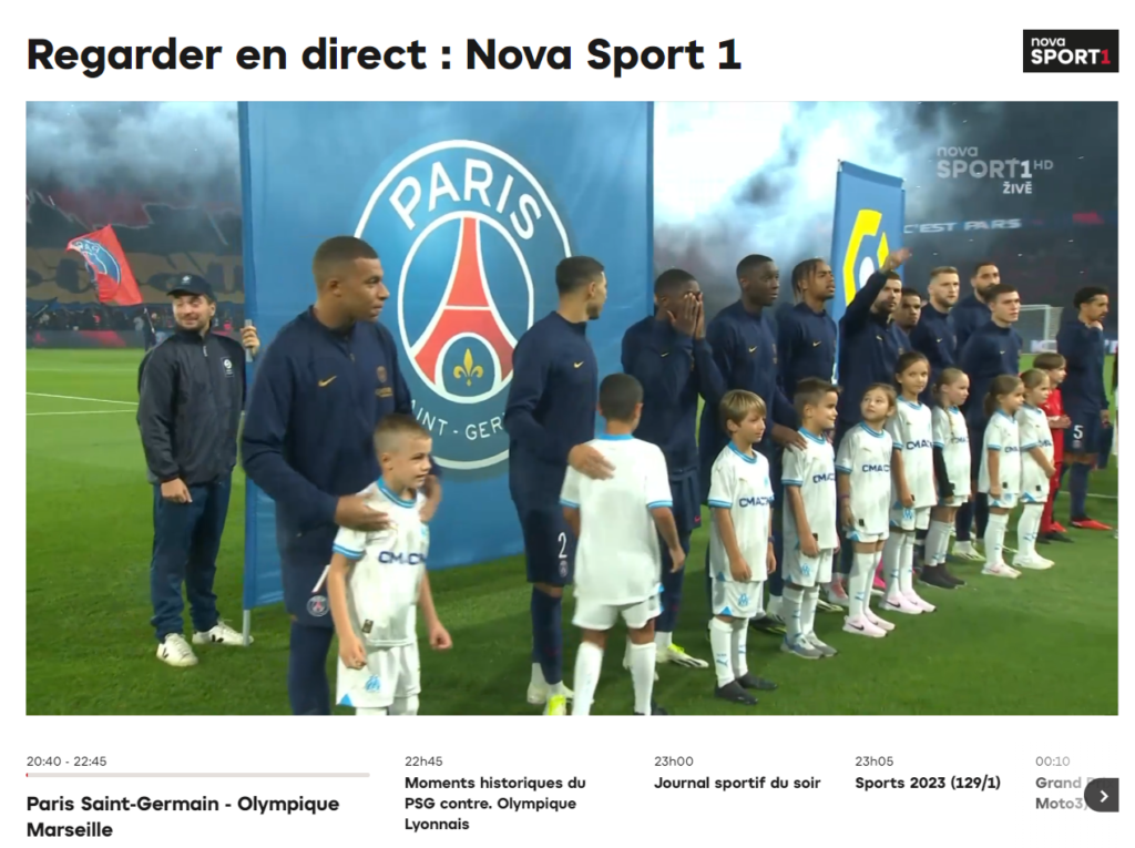 Regarder PSG OM sur la chaîne tchèque Nova Sport 1