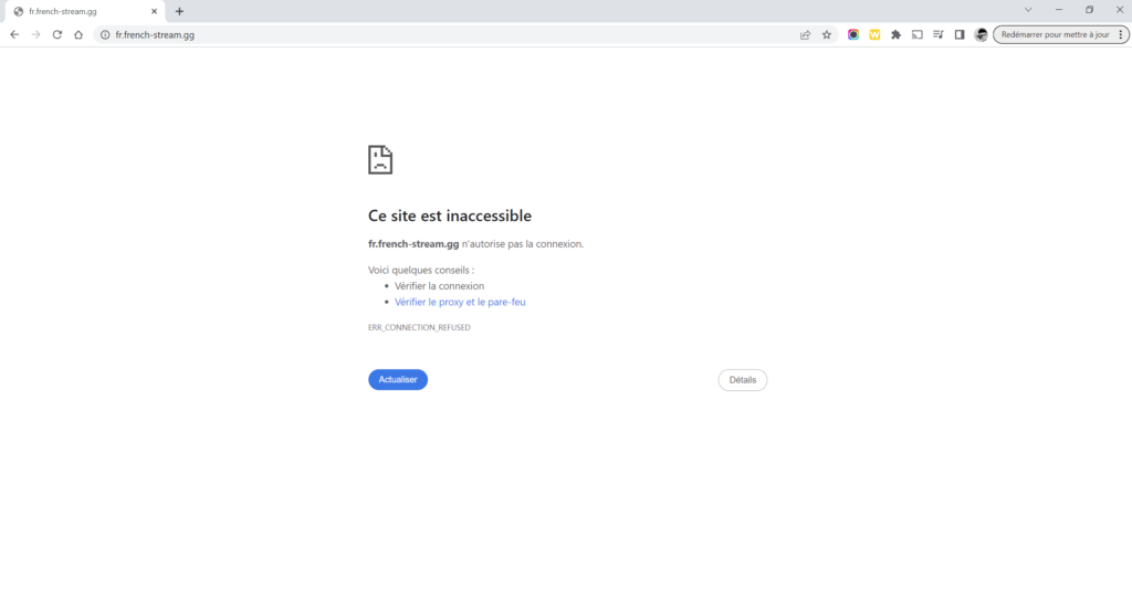 La nouvelle adresse de French Stream est souvent bloquée