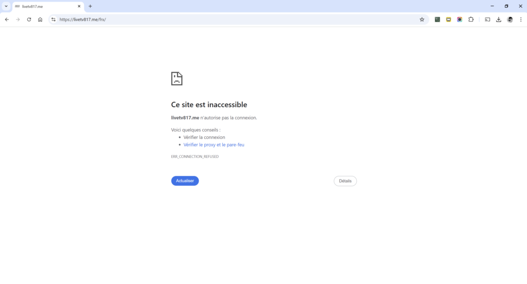 Le site livetv817.me/frx est souvent bloqué par les autorités