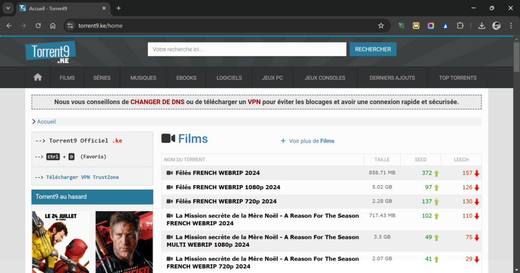Torrent9 ne fonctionne plus ? Voici la nouvelle adresse décembre 2024 : torrent9.ke (ex torrent9.tf, sb, gy, re, fi, mn, fm, sbs)