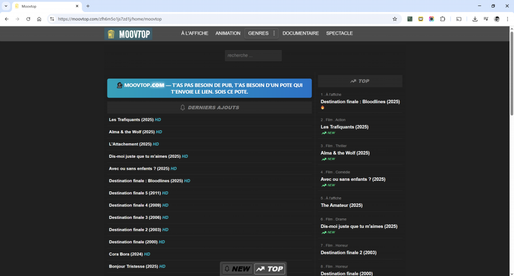 Moovtop ne fonctionne plus et vous cherchez la nouvelle adresse Moovtop en 2025 ?
