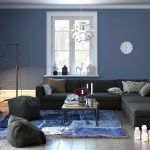 Interior of a modern lounge in grey and blue