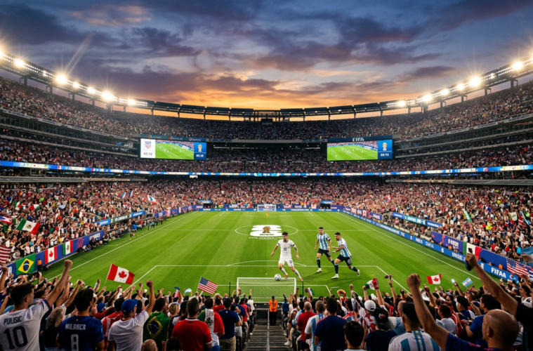 Match de la Coupe du monde 2026 dans un stade rempli de supporters