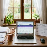 Famille consultant caf.fr sur ordinateur portable avec calendrier 2026