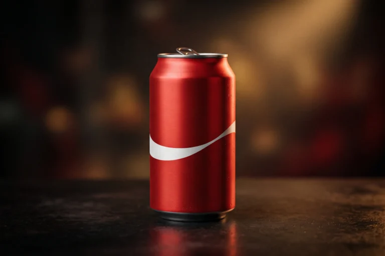 Canette de soda rouge stylisee isolee avec bande blanche ondulee, illustration de la rupture 2026