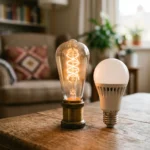Illustration éditoriale objets consommation électricité ampoule LED économie