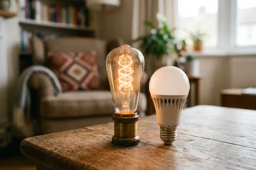 Illustration éditoriale objets consommation électricité ampoule LED économie