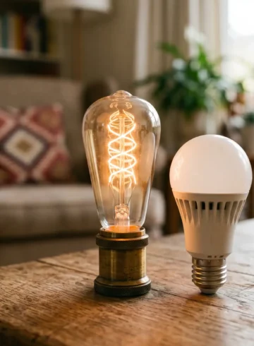 Illustration éditoriale objets consommation électricité ampoule LED économie
