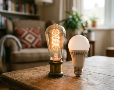 Illustration éditoriale objets consommation électricité ampoule LED économie