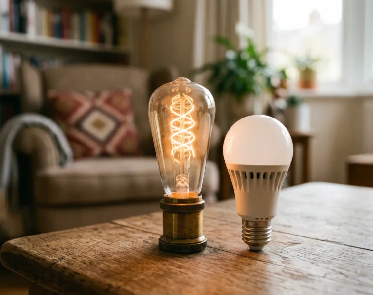 Illustration éditoriale objets consommation électricité ampoule LED économie