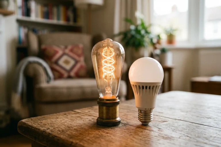 Illustration éditoriale objets consommation électricité ampoule LED économie