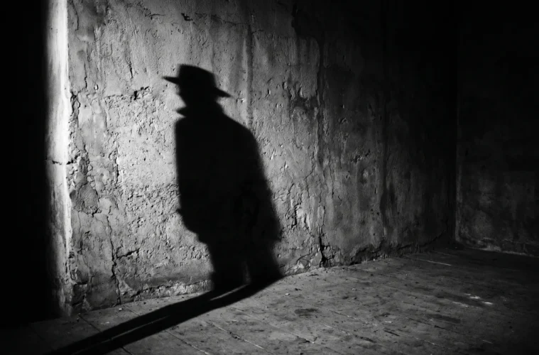 Scène atmosphérique en noir et blanc évoquant l'absurde et l'existentialisme du film L'Étranger