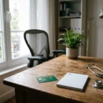 Médecin traitant : comment en changer facilement en 2026 ? Bureau de consultation medicale francais avec stethoscope, ordonnance et carte Vitale
