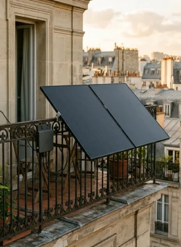 Kit solaire balcon 800 Wc plug and play installé sur un balcon d'appartement