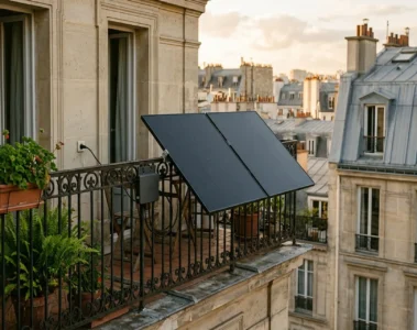 Kit solaire balcon 800 Wc plug and play installé sur un balcon d'appartement