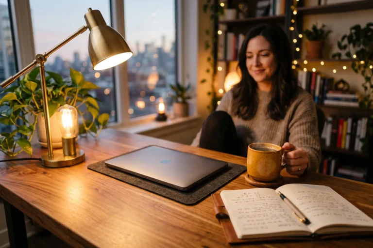 Bureau moderne avec ambiance chaleureuse pour un film romance au travail