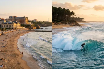 Illustration pour article comparatif Biarritz vs Hossegor vacances surf 2026
