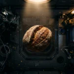 Pain rond flottant en impesanteur dans l'espace, illustration interdite pain NASA