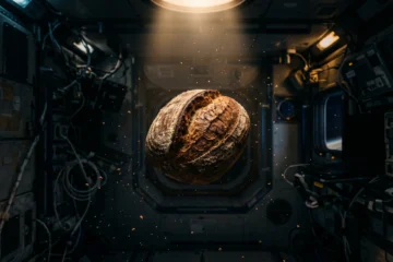Pain rond flottant en impesanteur dans l'espace, illustration interdite pain NASA