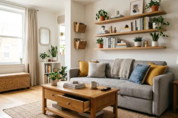 Illustration éditoriale rangement petit appartement solutions astucieuses