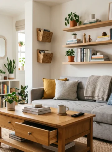 Illustration éditoriale rangement petit appartement solutions astucieuses