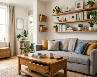 Illustration éditoriale rangement petit appartement solutions astucieuses