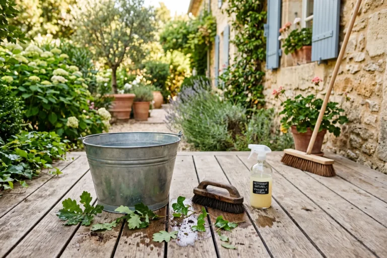 Nettoyer sa terrasse sans Kärcher - 6 méthodes naturelles testées sur bois, composite et carrelage