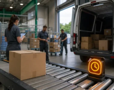 Colis retardé sur un convoyeur dans une agence locale de distribution