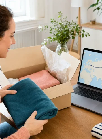 Cliente suivant le trajet international d’un colis de vêtements depuis l’Asie.