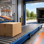 Colis quittant un entrepôt logistique en direction d’un camion