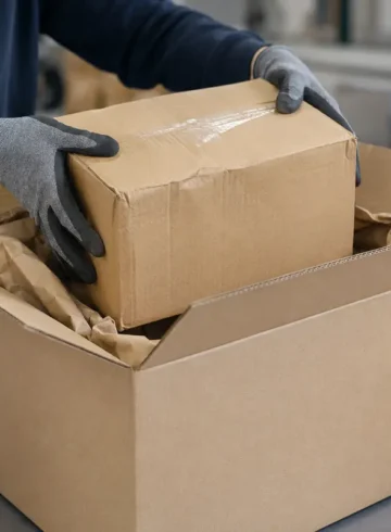 Colis légèrement abîmé replacé dans un carton de protection neuf