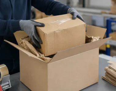 Colis légèrement abîmé replacé dans un carton de protection neuf
