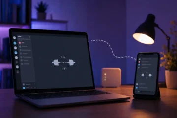 Ordinateur et smartphone affichant une session de messagerie déconnectée