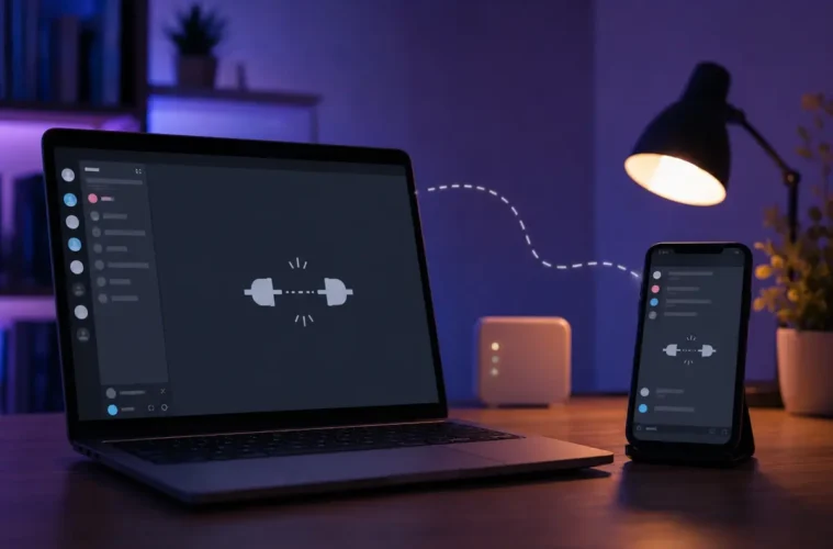 Ordinateur et smartphone affichant une session de messagerie déconnectée