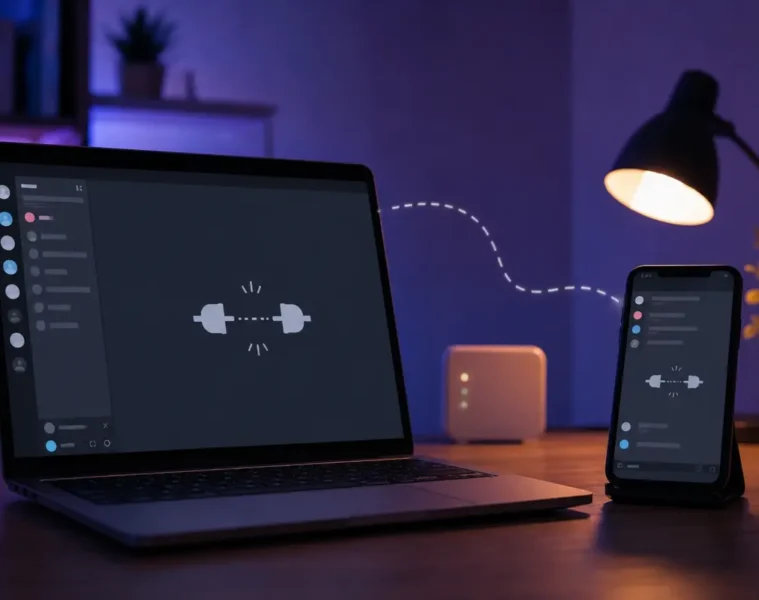 Ordinateur et smartphone affichant une session de messagerie déconnectée