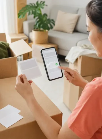 Cliente validant une adresse de livraison par défaut pendant un déménagement.