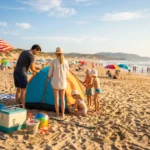 Famille profitant de la plage pendant les vacances scolaires été 2026