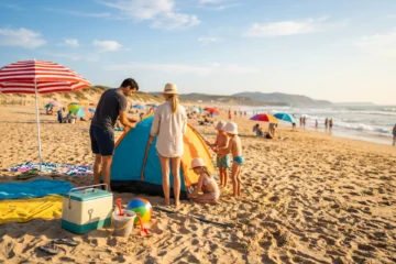 Famille profitant de la plage pendant les vacances scolaires été 2026