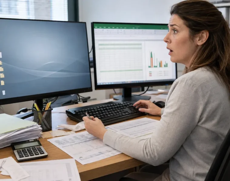 Comptable surprise après la fermeture soudaine de son tableur.