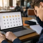 Étudiant découvrant des fichiers illisibles après avoir branché une clé USB.
