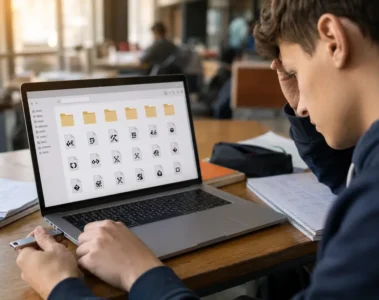 Étudiant découvrant des fichiers illisibles après avoir branché une clé USB.