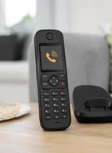 Téléphone fixe sans fil affichant le symbole d’un appel entrant externe