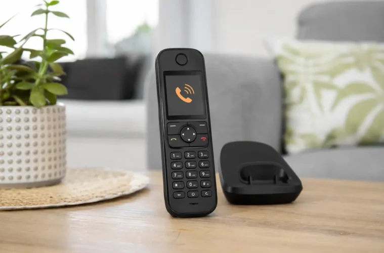 Téléphone fixe sans fil affichant le symbole d’un appel entrant externe
