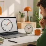 Utilisateur comparant deux horloges qui indiquent des heures différentes sur un ordinateur