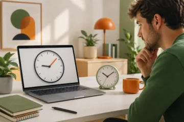 Utilisateur comparant deux horloges qui indiquent des heures différentes sur un ordinateur
