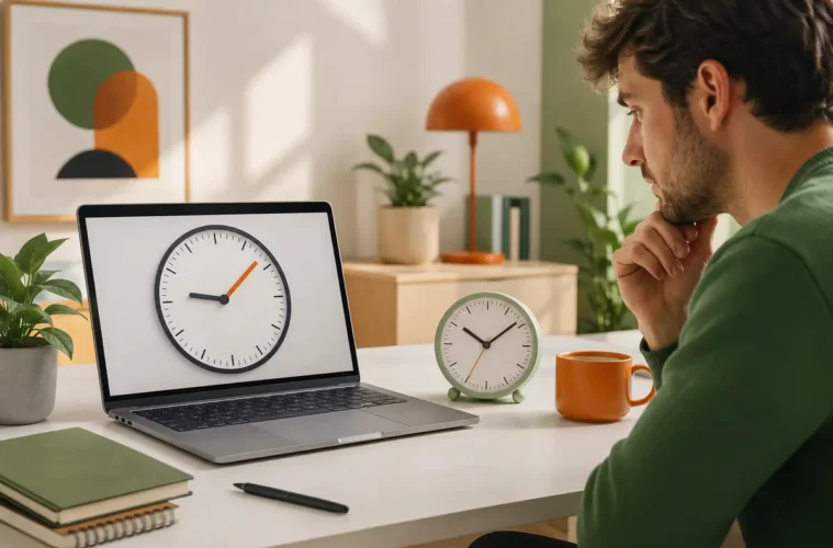 Utilisateur comparant deux horloges qui indiquent des heures différentes sur un ordinateur