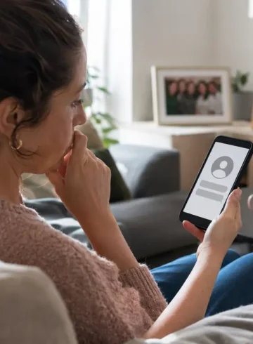 Femme découvrant un profil devenu anonyme dans une ancienne conversation.